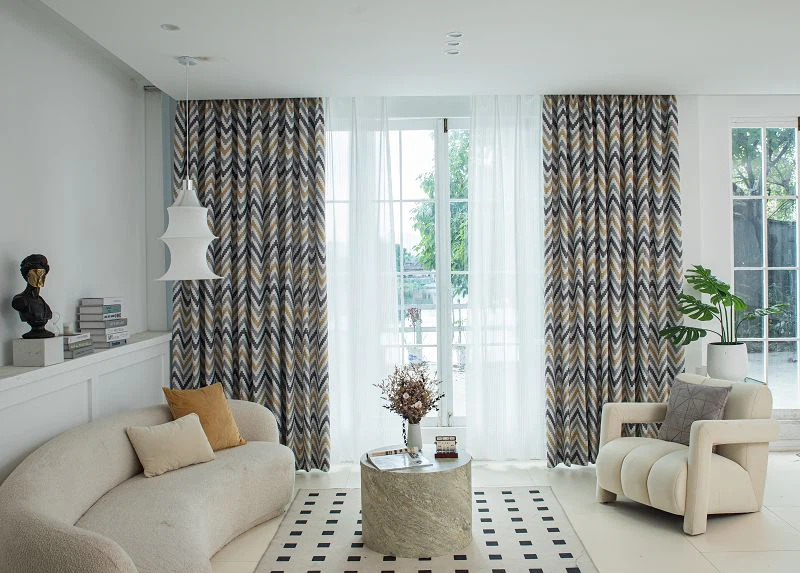 Tecido para cortina de linho painço com estampa de padrão ondulado