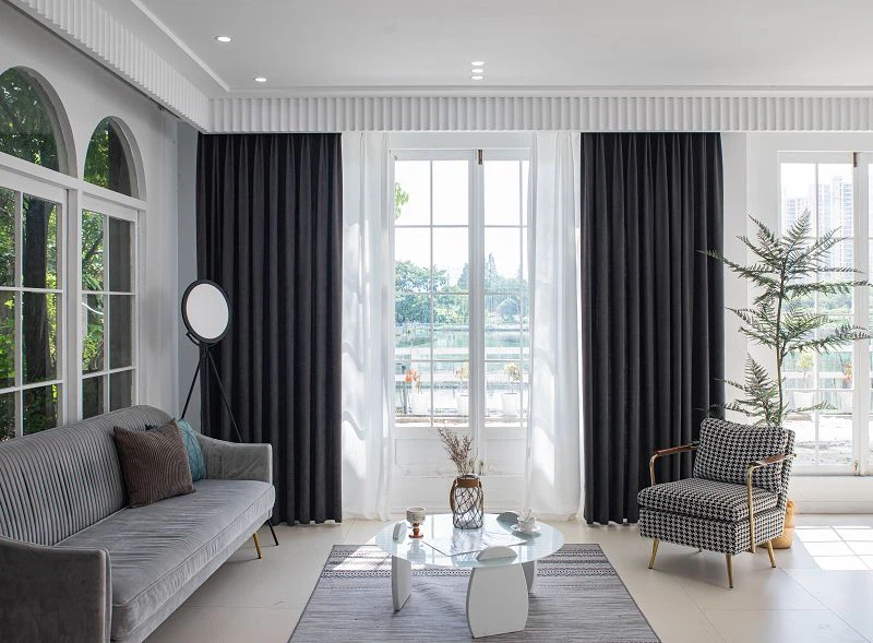 Tecido de cortina escovada sólida lisa